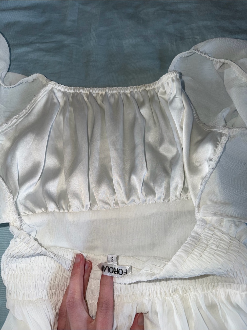 White Sheer Long-Sleeve Ruffled Mini Dress - Picture 6 of 6